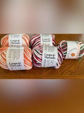 5 Loops & Threads Variegated Cotton Blend Yarn - Coral, Pink, Green Mix